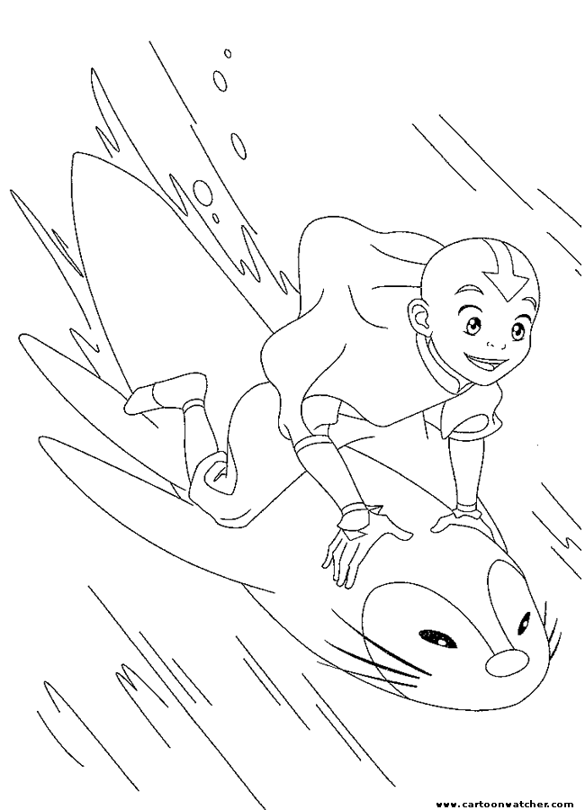 Aang surfing coloring page