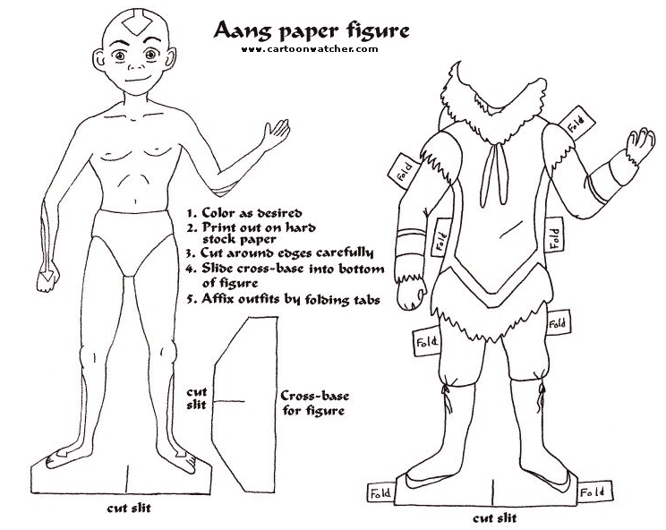 Aang Paper Figure cut-out coloring page