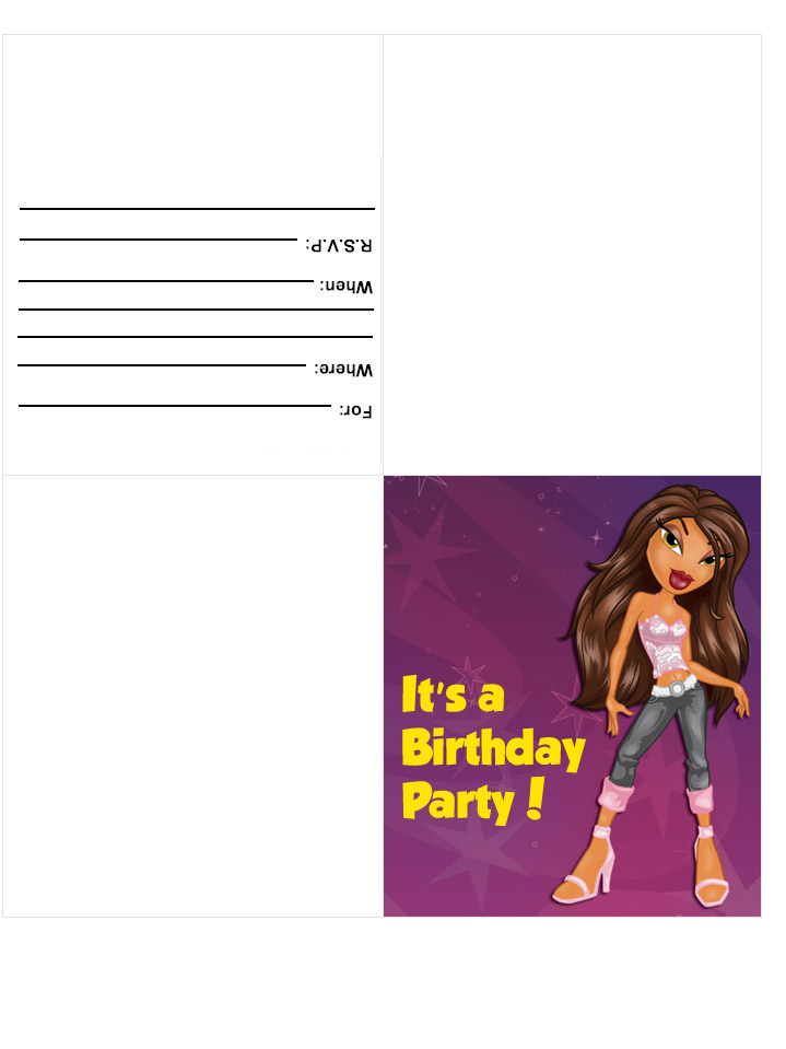 birthday party invitations cards. Bratz party invitation :