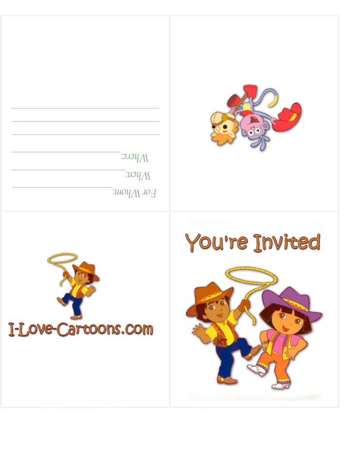 Dora the Explorer birthday invitation card with Diego