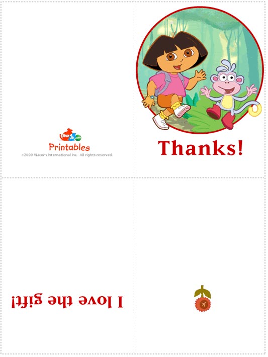 thank you card. Dora the explorer thank you