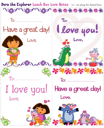 Dora The Explorer printable lunch box love notes