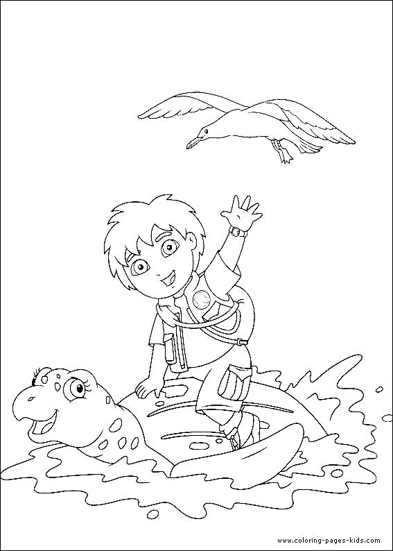 Go Diego Go on a turtle coloring sheet