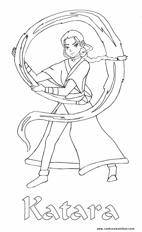 Katara playing with water coloring page