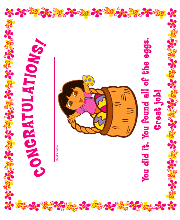 Printable Dora The Explorer Easter Egg Diploma