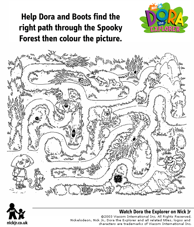 Dora The Explorer Spooky Forest Maze Coloring