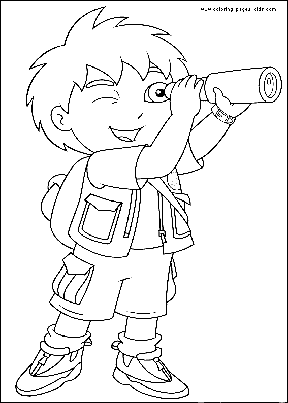 Go Diego Go looking trough a telescope coloring picture