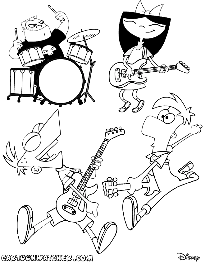 Phineas and Ferb music coloring pages