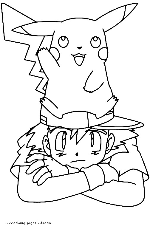 Pikachu and Ash coloring page