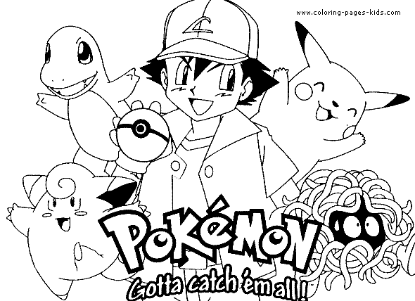 Ash with Pokemon creatures color page